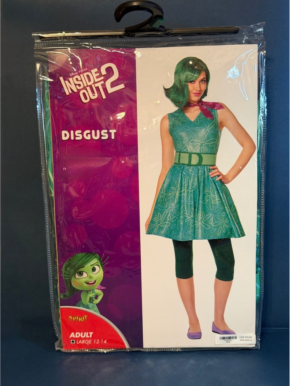 Spirit Halloween Inside Out 2 DISGUST Costume Dress, Scarf, Belt Women's Size L